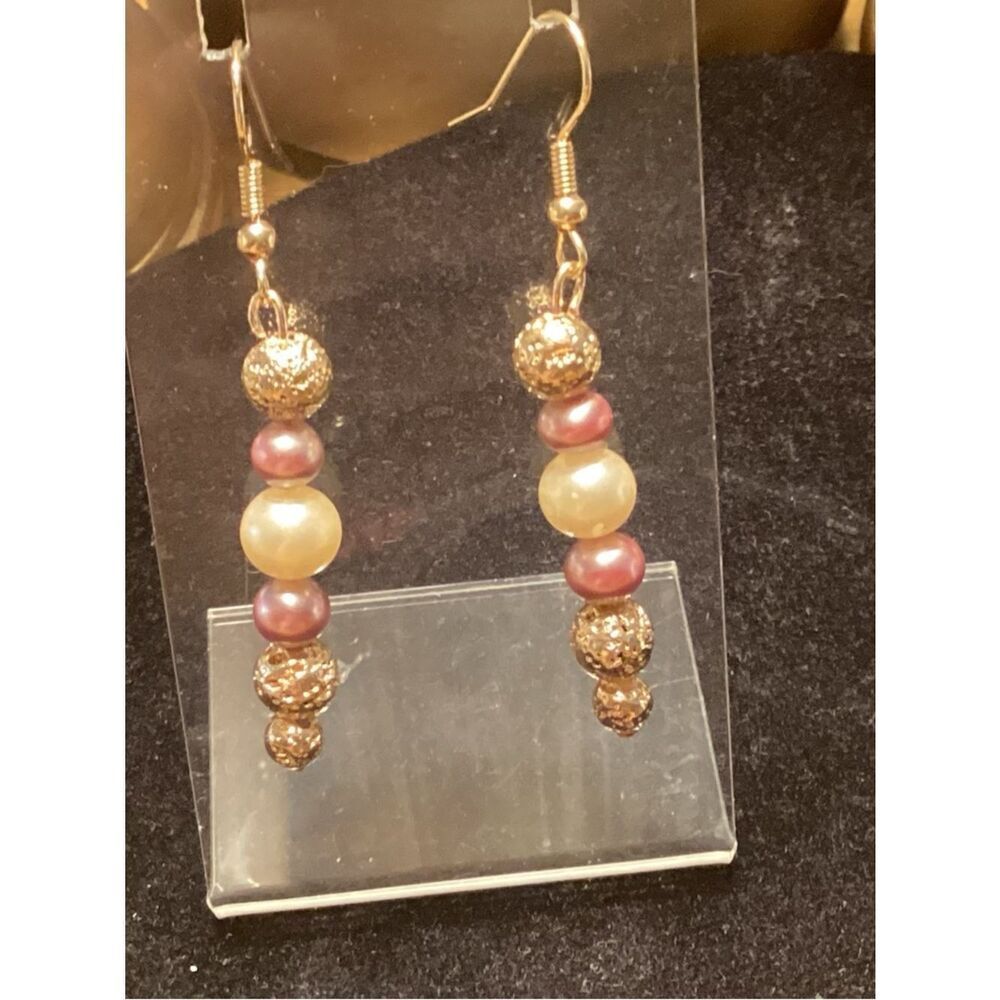 Goldtone and Faux Pearls Fishhook Drop Earrings